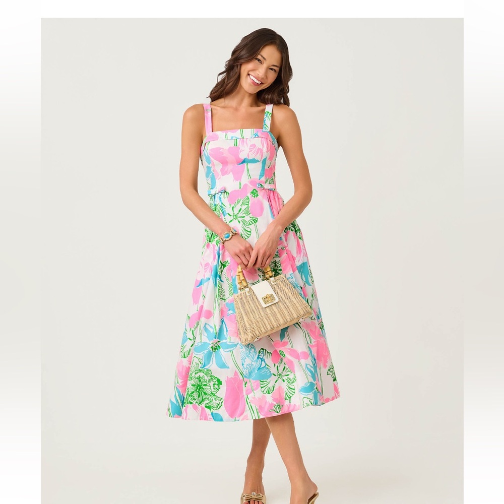 NWT Lilly Pulitzer Rissy Midi Dress Resort White Oversized Viney Liney 4